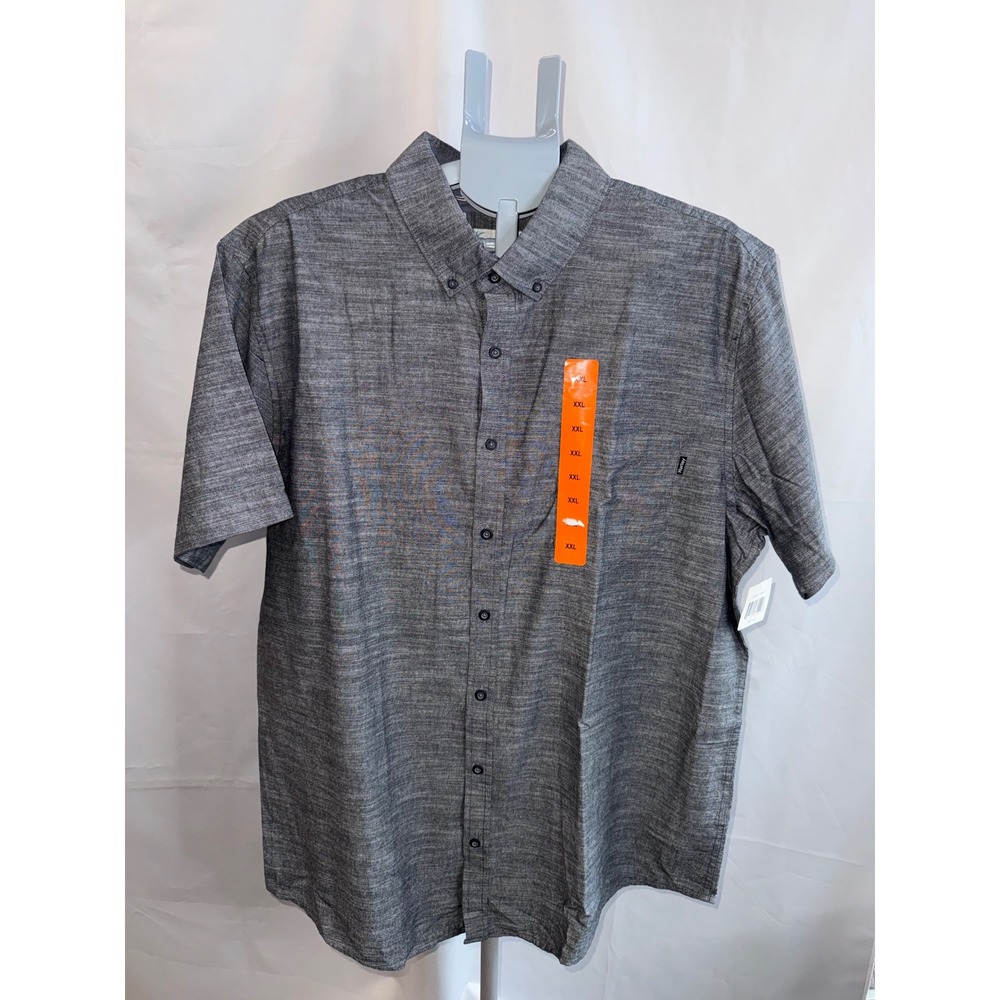 Hurley Mens Short Sleeve Button Up Shirt Gray Heather XXL 1586310